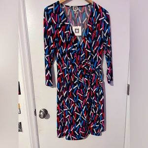 Anne Klein Wrap Dress, size ladies 12, NWT, Navy blue, red, pink, aqua
